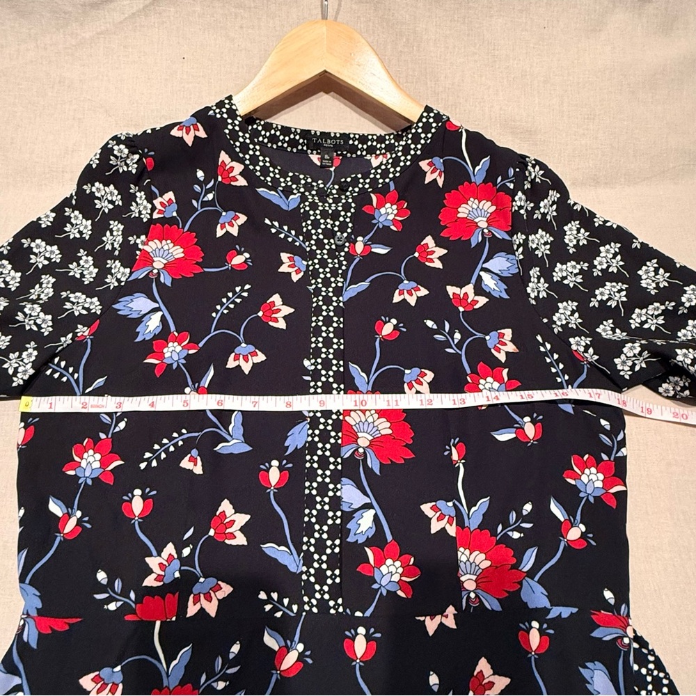 Talbots Floral Mixed-Print Dress | Belted Waist | Long Sleeve - Picture 12 of 13